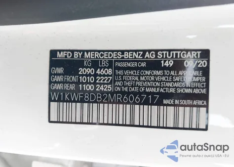 2021 Mercedes-Benz C 300 Sedan z USA, uszkodzony, nr VIN W1KWF8DB2MR606717